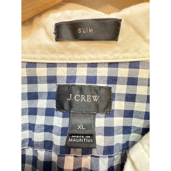 J.Crew Men's Button Down Slim Shirt Long Sleeve Size XL Blue White Gingham Check - Picture 3 of 11